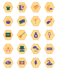 magic vector icon set with yellow background