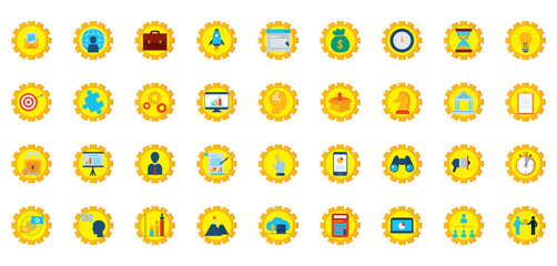 business vector icon set with yellow background