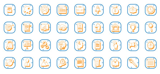 set of business vector icons with white background and blue lines