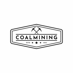 Vintage retro coal mining with symbol pickaxe logo design idea