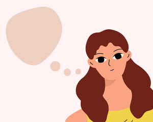 Pretty woman portrait with speech bubble. Female avatar