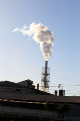luiz eduardo magalhaes, bahia, brazil - june 5, 2023: smoke coming out of a chimney in a silage...