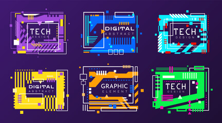 Futuristic geometric banner set. Modern technology banners collection in cyberpunk style. Futuristic hi-tech badges for digital products promotion © SERHII