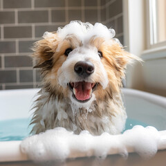 ai generated picture of a dog washing in a bathtub