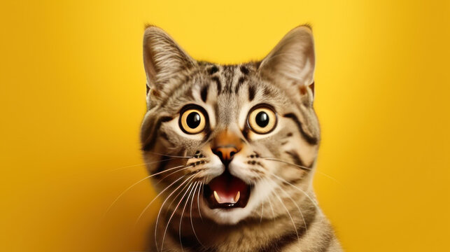 Adorable cat's shocked expression with bulging eyes and gaping mouth