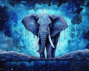art elephant in space . dreamlike background with elephant . Hand Drawn Style illustration