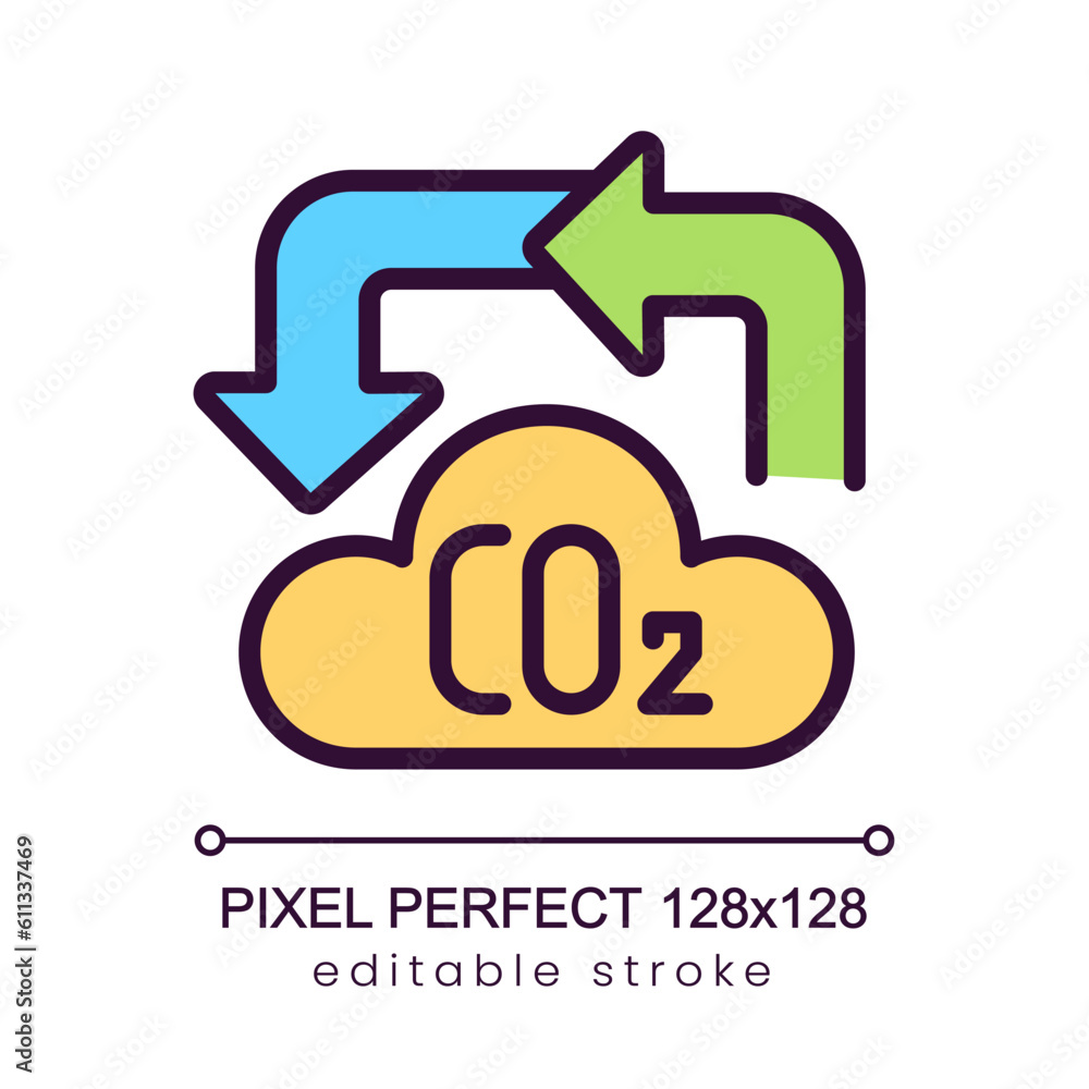 Poster carbon cycle pixel perfect rgb color icon. reduce atmosphere pollution. eco friendly industry. isola