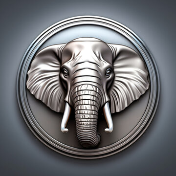 Elephant, silver metal game emblem, cyberpunk style game badges on transparent background. Made with Generative AI