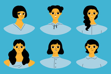 Set of female user portraits. Collection of varios women faces