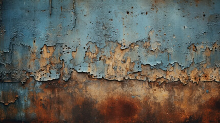 a rusty orange-blue texture of a steel wall with lots of negative space for copy space. Grunge metal background