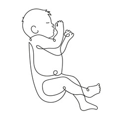 One line drawing illustration of a baby. Cute sleeping baby drawn from the hand a picture of the silhouette.