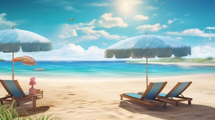 relax on the beach, Indulge in the allure of summer with ultra detail HD backgrounds that transport you to idyllic sunny beach with golden sand and vibrant umbrellas, Generative AI