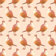 3D rufous bellied thrush seamless pattern. Cute bird render illustration background.