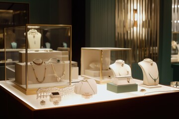 jewelry display with a mix of classic and contemporary pieces, created with generative ai