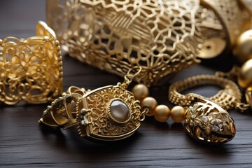 accessories and jewelry trend: metallic accents for classic designs, created with generative ai