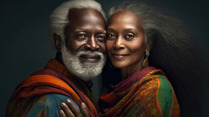 Fototapeta premium Black man hugging a black woman , beautiful natural ageing.