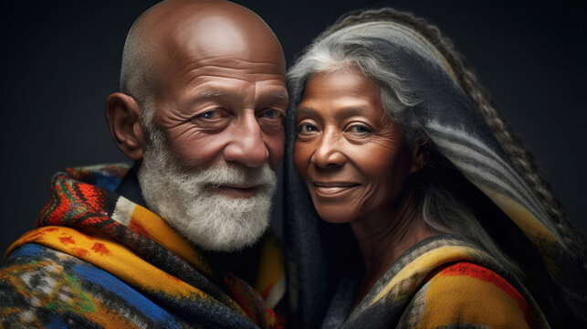 Black Man Hugging A Black Woman , Beautiful Natural Ageing.