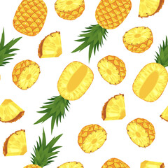 seamless vector pattern with pineapples. pattern with whole and half pineapple