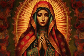 Beautiful lady of guadalupe mexico saint holy faith. Generative AI © Lubos Chlubny