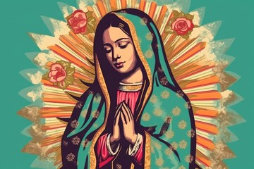 Beautiful lady of guadalupe mexico saint holy faith. Generative AI - obrazy, fototapety, plakaty