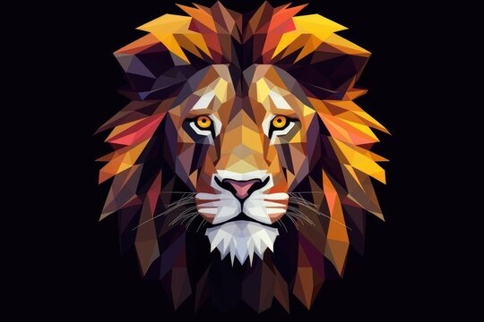 Low poly style portrait of a lion on a dark background. Generative AI