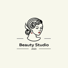 Vector logotype icon mascot minimalism for beauty salon isolated on light background.