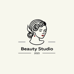 Illustration logotype icon mascot minimalism for beauty salon isolated on light background.