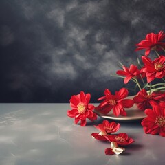 Tabletop Red Flower Arrangement. Generative AI