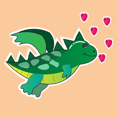 Dragon with hearth cartoon character sticker