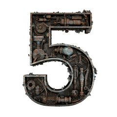 Number 5 five in 3D writen by metallic in transparent background, Generative AI 