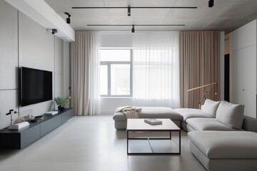 Naklejka na ściany i meble Minimalist and Sleek Backgrounds: Embrace Simplicity with Clean and Uncluttered Aesthetics, modern living room, Generative AI