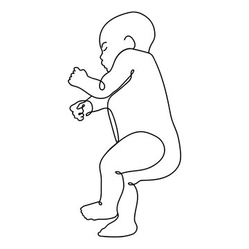 One line drawing illustration of a baby. Cute sleeping baby drawn from the hand a picture of the silhouette.