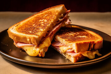 grilled ham and cheese sandwich with Generative AI. - obrazy, fototapety, plakaty