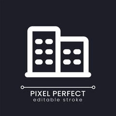 Hotel pixel perfect white linear ui icon for dark theme. Providing lodging. Paid service. Vector line pictogram. Isolated user interface symbol for night mode. Editable stroke. Poppins font used