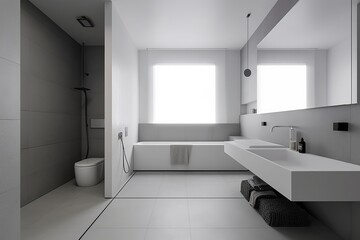 Fototapeta na wymiar Minimalist and Sleek Backgrounds: Embrace Simplicity with Clean and Uncluttered Aesthetics, modern bathroom interior with bathtub, Generative AI