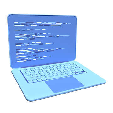 3d laptop and program code development. Web coding concept. Coding screen 3d rendering. 3d rendering of laptop. 3d render illustration
