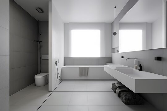 Minimalist and Sleek Backgrounds: Embrace Simplicity with Clean and Uncluttered Aesthetics, modern bathroom interior with bathtub, Generative AI