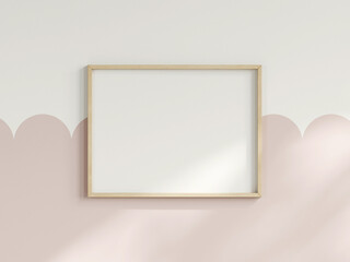 horizontal frame on the wall, girl room interior frame mockup, print mockup, baby room mockup, kids room mockup, nursery interior frame mockup, gallery wall mockup, pink wall mockup, 3d render