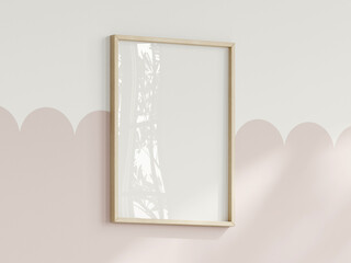 blank frame on the wall, girl room interior frame mockup, print mockup, baby room mockup, kids room mockup, nursery interior frame mockup, gallery wall mockup, pink wall mockup, 3d render