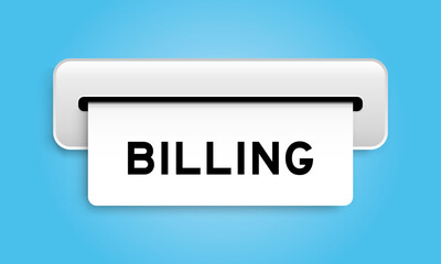 White coupon banner with word billing from machine on blue color background
