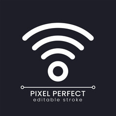 Wireless internet pixel perfect white linear ui icon for dark theme. Access to Internet. Vector line pictogram. Isolated user interface symbol for night mode. Editable stroke. Poppins font used