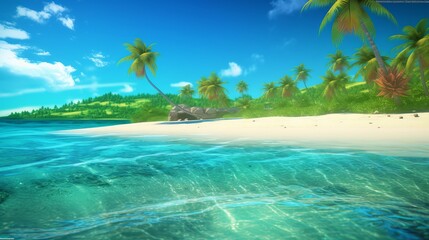 Fototapeta na wymiar Escape to a tropical paradise with ultra detail HD backgrounds that capture the essence of sunny beach. The scene reveals a breathtaking coastal panorama, beach with palm trees, Generative AI
