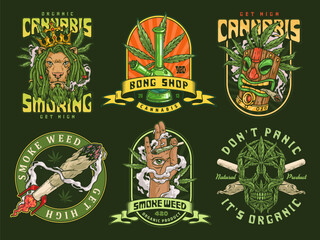 Cannabis store set poster colorful
