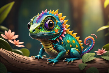 cute and colorful little iguana - obrazy, fototapety, plakaty
