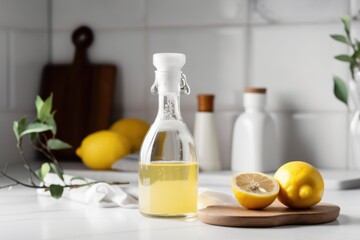 homemade cleaning product with lemon and essential oils, created with generative ai