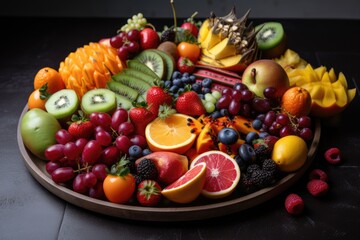 Naklejka na ściany i meble plate of colorful fruits and vegetables, overflowing with immunity-boosting nutrients, created with generative ai