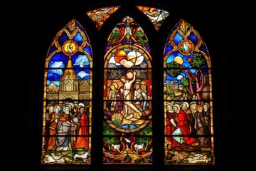 stained glass window depicting biblical story, with scenes of creation and adam & eve, created with generative ai