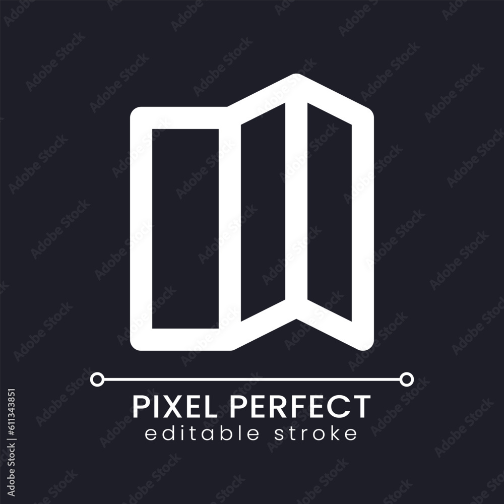 Poster brochure pixel perfect white linear ui icon for dark theme. hotel service promotion. business. vecto