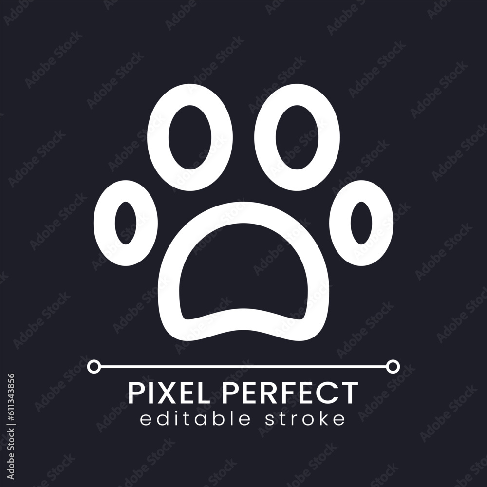Poster pet friendly pixel perfect white linear ui icon for dark theme. public place permission. hotel. vect