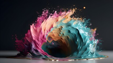 Chromatic color dance unleashed, vibrant paint wave illustration